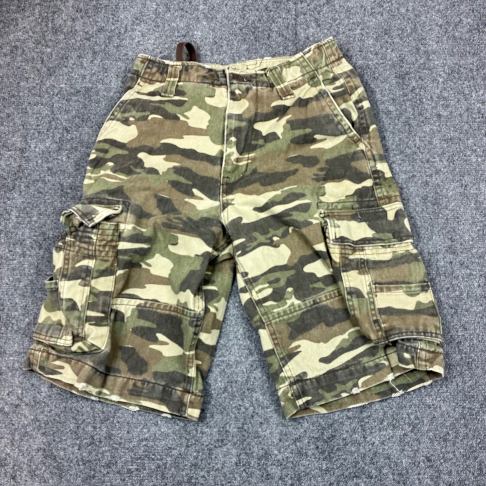 No Boundaries Mens Size 30 Green Camo Cargo Shorts Cotton Utility Outdoor Hiking